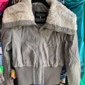 Genuine Leather Suede Lamb's wool collar bomber